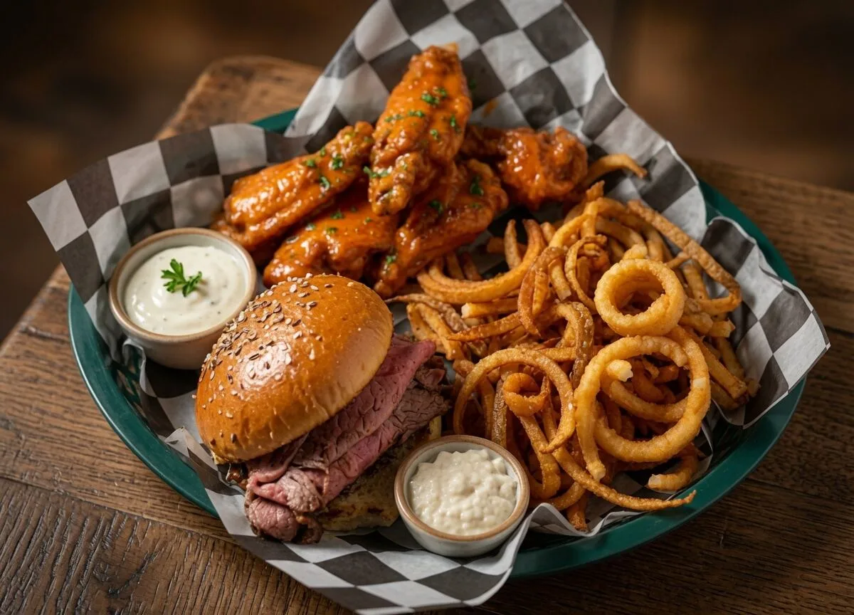 Food served at The Holland Willows — wings, pizza and more